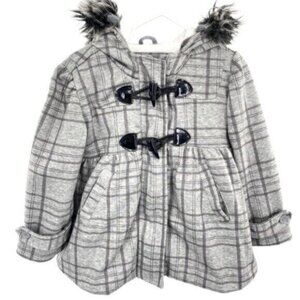 Me Jane Mini Grey Plaid Toggle Pea Coat